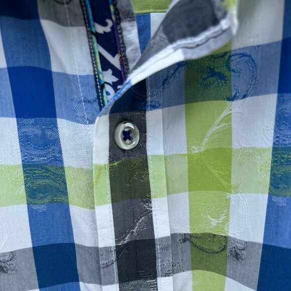 Robert Graham Mens Contemporary Fit Paisley Checkered Polo Blue Green Size 3XL - Picture 9 of 10